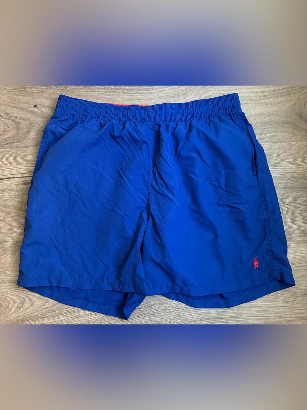 NWOT Polo Ralph Lauren Swim Trunks Men’s XXL Blue Nylon Mesh Orange Pony Lined